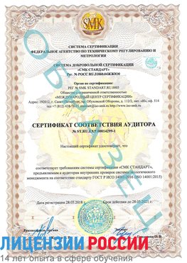Образец сертификата соответствия аудитора №ST.RU.EXP.00014299-1 Зима Сертификат ISO 14001